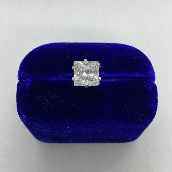 💛 925 Square Cut 9mm CZ Single Earring - Picture 1 of 3